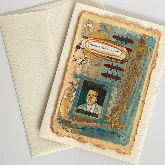 Collage Art Handmade Original Blank Greeting Card and Envelope Vintage Postage - Picture 5 of 6